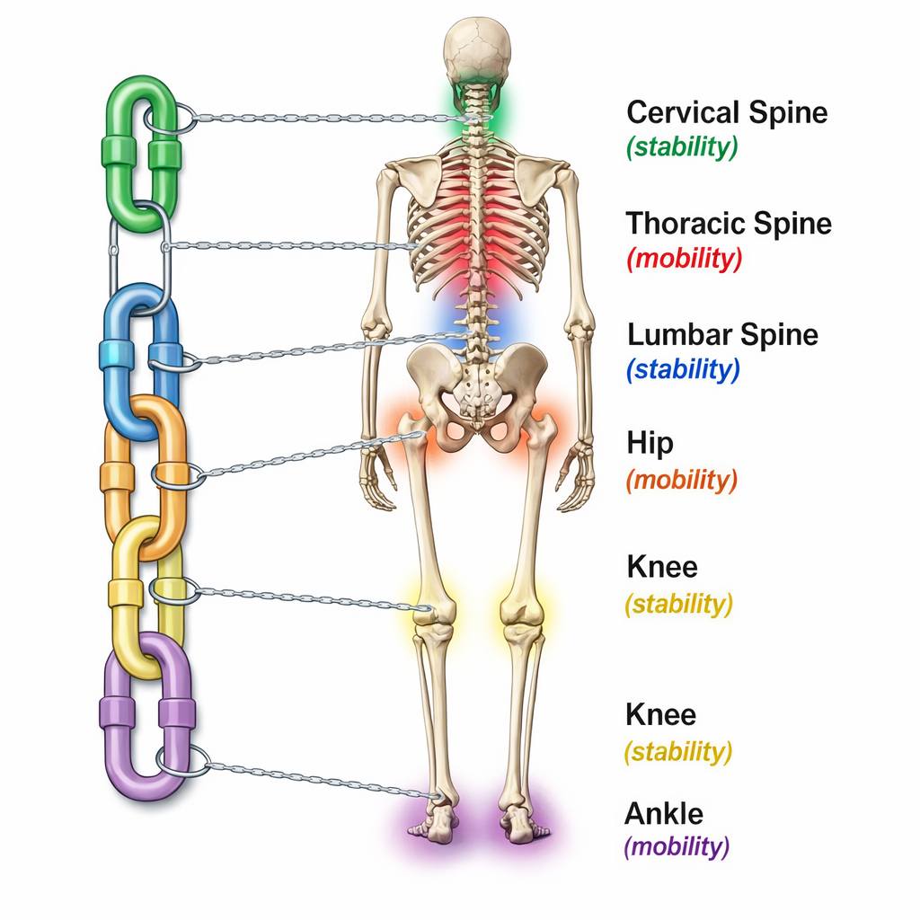 🔗 Το σώμα ως Κινητική Αλυσίδα | Σταθερότητα vs Κινητικότητα

Το ανθρώπινο σώμα δεν λειτουργεί απομονωμένα. Λειτουργεί σαν μια αλυσίδα από «κρίκους», όπου κάθε άρθρωση έχει έναν βασικό ρόλο: σταθερότητα ή κινητικότητα.

📍 Αυχένας → Σταθερότητα
📍 Θωρακική μοίρα → Κινητικότητα
📍 Οσφυϊκή μοίρα → Σταθερότητα
📍 Ισχίο → Κινητικότητα
📍 Γόνατο → Σταθερότητα
📍 Αστράγαλος → Κινητικότητα

⚠️ Όταν ένας κρίκος χάνει τον ρόλο του, το σώμα αντισταθμίζει αλλού.

➡️ Περιορισμένη κινητικότητα στο ισχίο; Η μέση «δουλεύει» παραπάνω.
➡️ Δυσκαμψία στον αστράγαλο; Το γόνατο επιβαρύνεται.

🧠 Τι κρατάμε;
-Ο πόνος σπάνια βρίσκεται στην πραγματική αιτία.
-Η σωστή προπόνηση και αποκατάσταση δεν διορθώνει απλώς το σύμπτωμα, αλλά επαναφέρει την ισορροπία σε όλη την κινητική αλυσίδα.

💪 Κινήσου έξυπνα. Προπονήσου σωστά.

#ΚινητικήΑλυσίδα #FunctionalTraining #Pilates #Mobility #Stability #Posture #LowBackPain #InjuryPrevention #SmartTraining